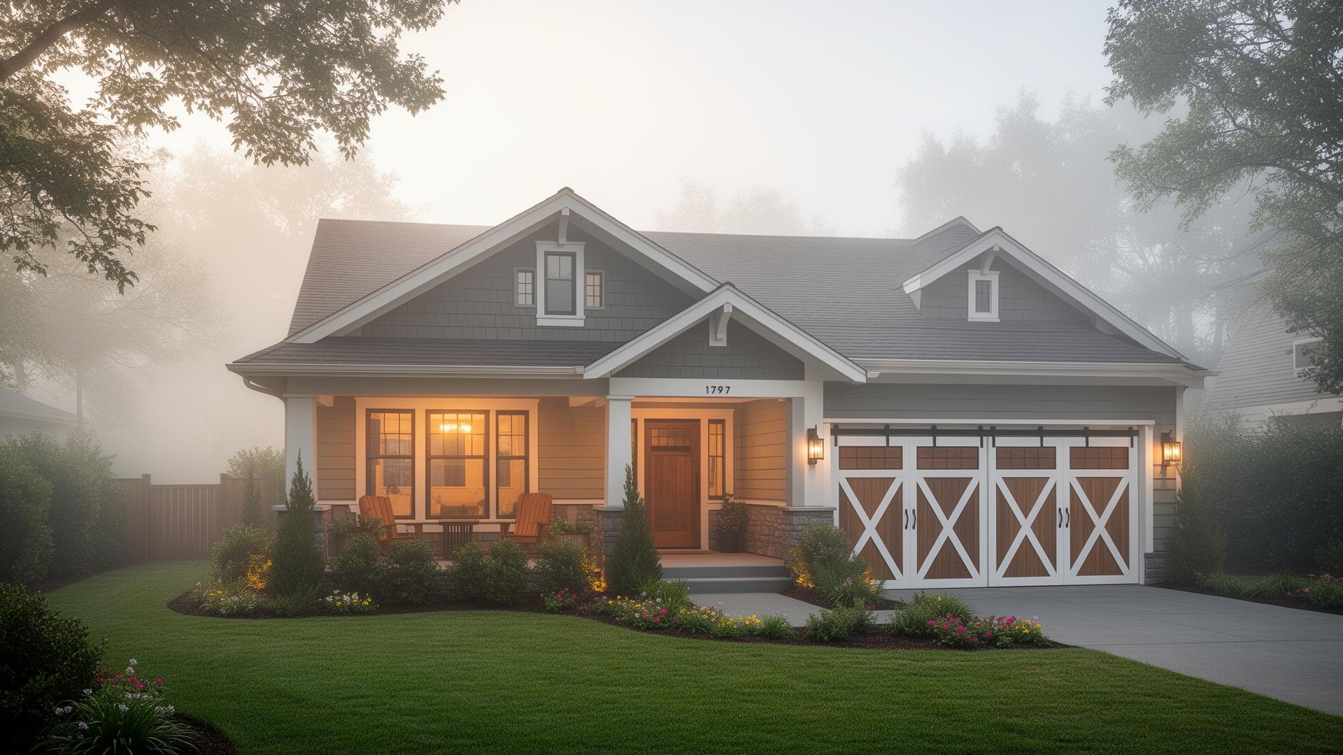 Beautiful craftsman home with farmhouse barn-style garage doors in North Benton